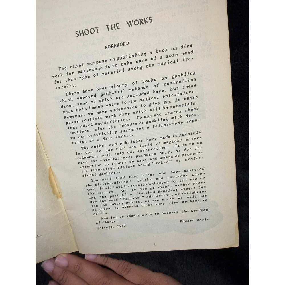 Stained 1943 Ed Marlo Shoot the Works Dice Manipulation Magic Book L.L. Ireland
